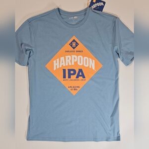 Harpoon Brewery T-Shirt Mens Small Light Blue Orange Graphic Beer Enthusiast Tee